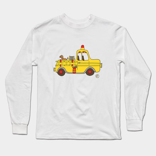 Yellow Fire Truck Long Sleeve T-Shirt by Mellowdays